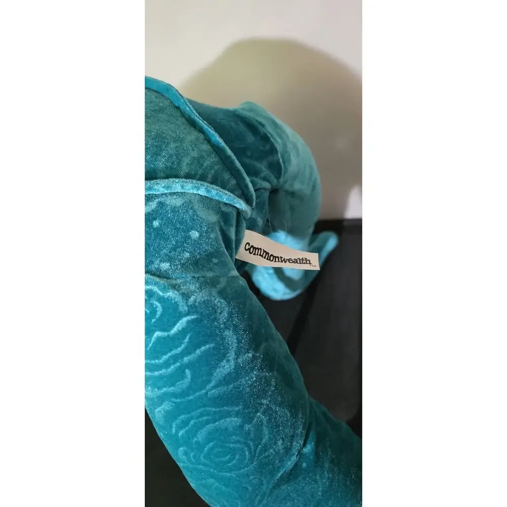 Vintage Commonwealth VELVET FROG Teal Blue Rose Pattern 22" Stuffed Animal 21 - Picture 3 of 5